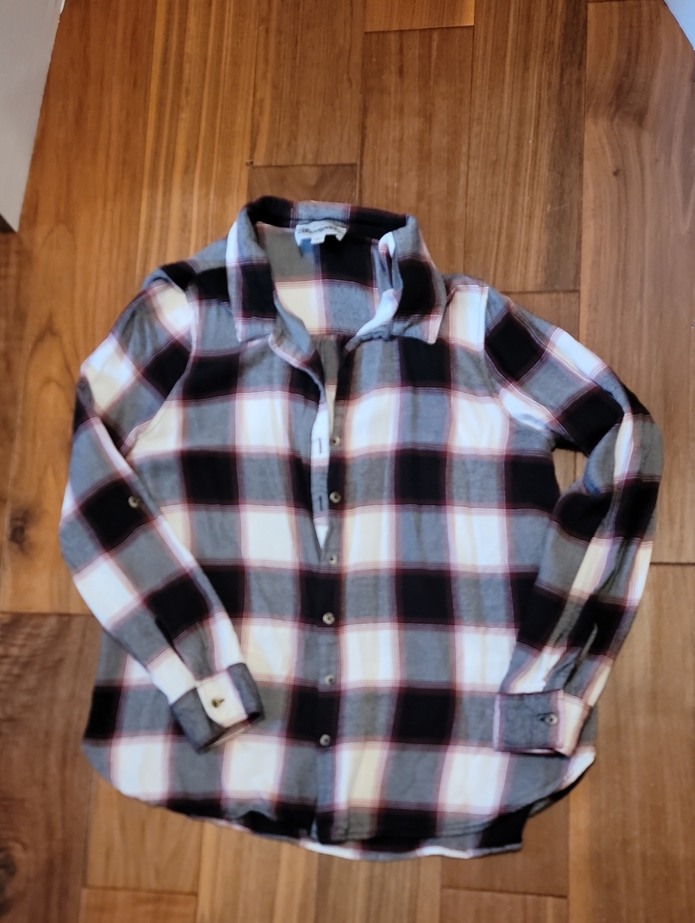 Wrangler Black White Plaid Button-Down Flannel Shirt